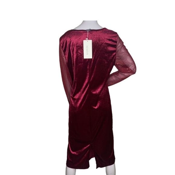 BloomChic NWT See Thru Sequined Long Sleeve V-Neck Burgundy Size 14-16 - Picture 6 of 15